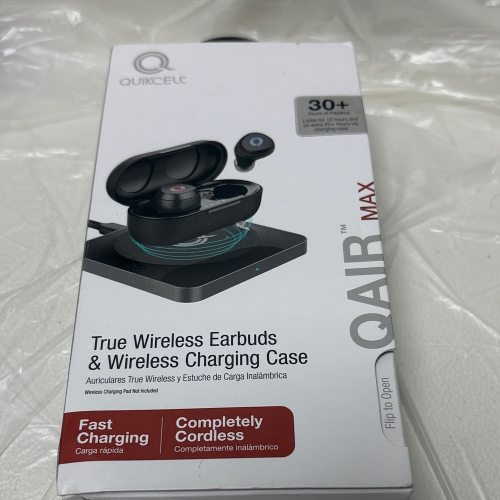 Black True Wireless Earbuds with Wireless Charging Case